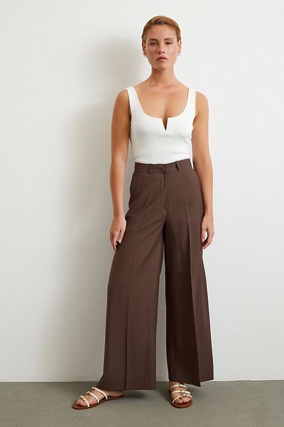 Never more Wide Leg Palazzo Pants Brown