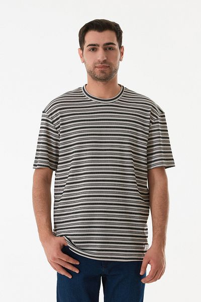 Fulla Moda Μπλουζάκι με ριγέ Jacquard Crew Neck