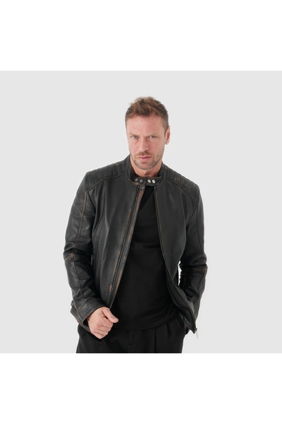 TOGO Siyah Hakiki Deri Erkek Deri Mont [810057]