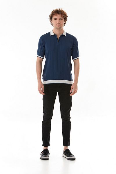 Fulla Moda Tricou cu dungi cu fermoar cu gât polo