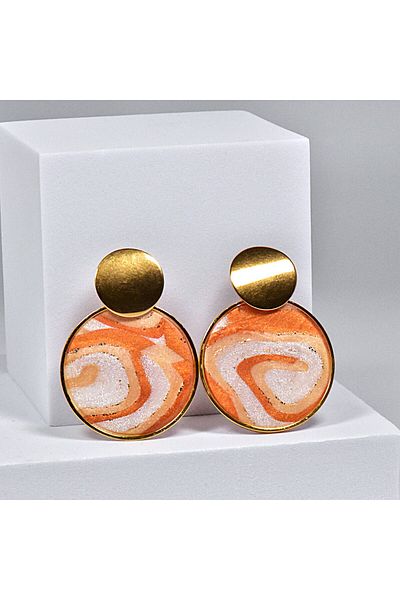 NARRU NARRU handmade earrings, round, copper, cream, white and gold, Asha 45