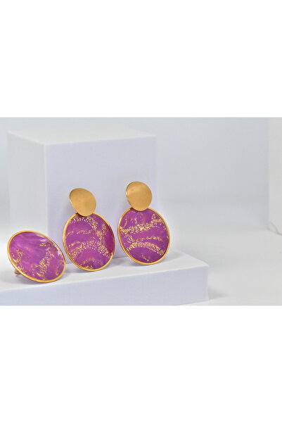 NARRU Cercei NARRU lucrati manual, roz violet si auriu, Asha 37