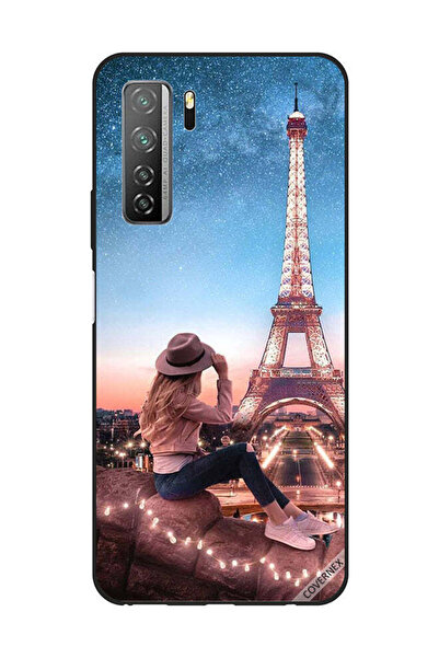 Covernex غطاء حماية لهاتف هواوي نوفا 7SE/P40 لايت 5G، فتاة قبعة بنية وبرج إيفيل
