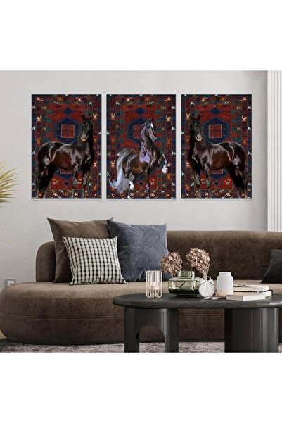 SND ثلاث لوحات خشبية ام دي اف بتصميم حصان مقاس 120x60 سم