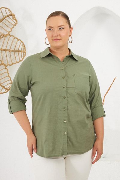 RMG Large Size Shirt with Sleeve Epaulettes Khaki