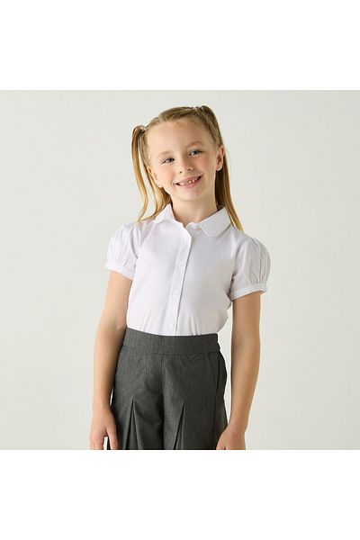 Juniors Embroidered Chest Pocket Shirt with Peter Pan Collar and Long Sleeves