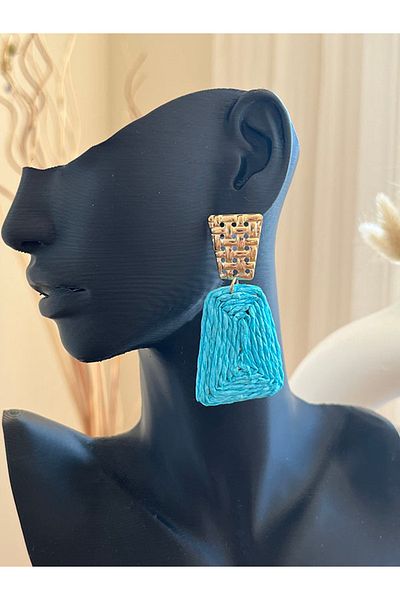 Büyük Hanım Bohemian Style Handmade Blue Raffia Earrings