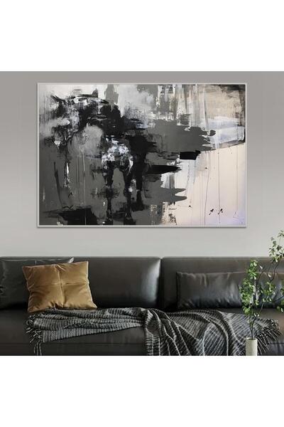 4gdran لوحة قماشية بتصميم الفن التجريدي مع برواز فضي مجوف