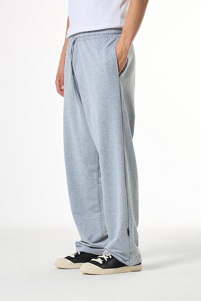 VAMOSCLO Basic Elastic Waist Sweatpants Bottom Gray Melange