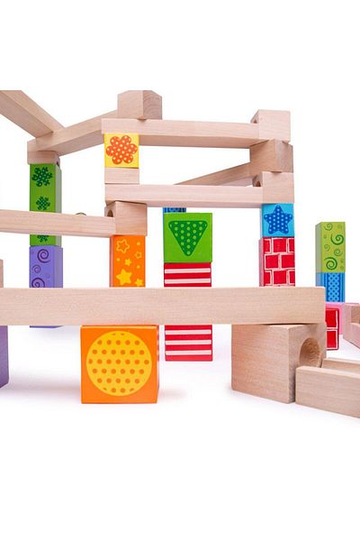 BIGJIGS Toys Marble Run wooden game, 53 pieces, multicolor