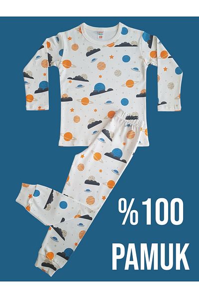 çamaşır bahçesi kendinize iyi bakın Long Sleeve Patterned Children's Pajama Set # Printedchildpyjamasuit # Laundry Garden # Galaxy Pattern Pajamas