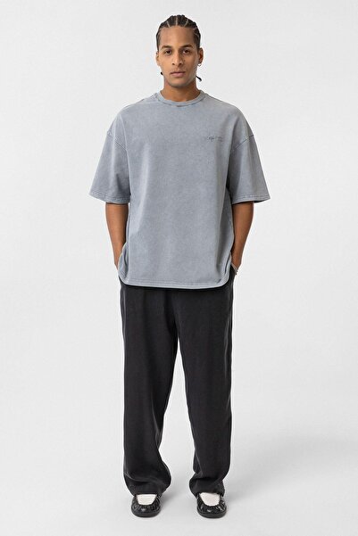 VAMOSCLO Πλένεται oversized Πίσω με τύπωμα Μπλουζάκι Γκρι