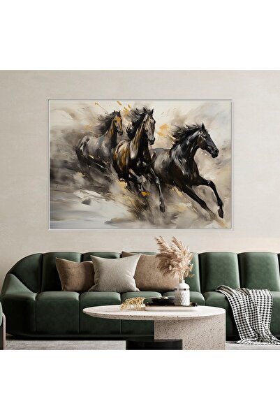 Marktna لوحة قماشية بتصميم احصنة مع برواز فضي مجوف