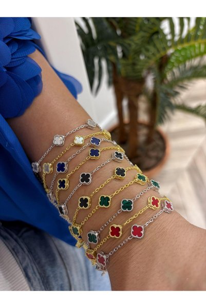 bestmysilver Kadın Gümüş Sedefli 5 Yoncalı Bileklik