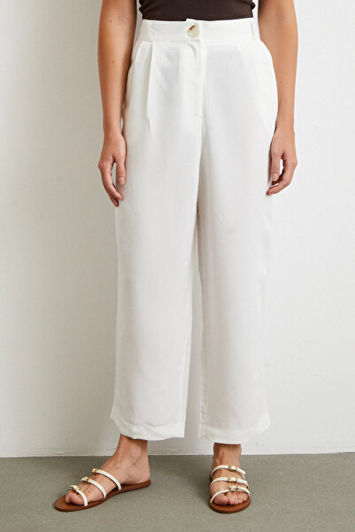 Never more Double Pleated Linen Trousers Cream