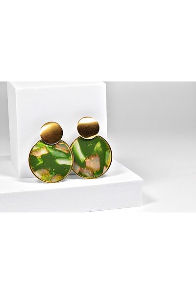 NARRU NARRU handmade earrings, round, green, copper and gold, Asha 41