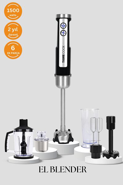 TIGRECOOK Hand Blender Set Inox Chopper Coffee and Spice Grinder Potato Masher 1500 Watt