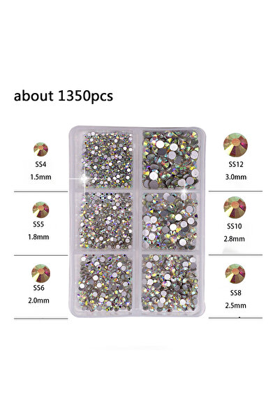 Choice حوالي 1350 قطعة من أحجار الراين الكريستالية AB متعددة الأحجام للأظافر ...