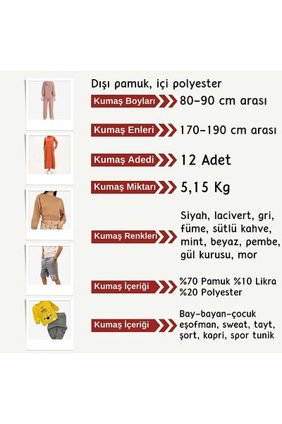 Yiğit Kumaş Knee-Free 2 Thread Flexible Fabric Set, Sizes 80-90 Cm, 12 Pieces