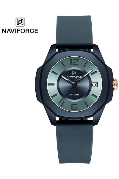 Naviforce Blue Analog Watch for Men and Women Stylish Round Dial Wristwatch with Silicone Strap Date Display