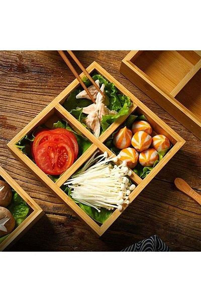 COOYA Bamboo Storage Trays,Trays with 4 Meals, Food Trays for Desserts, Fruits, Suitable for Party/Dinner