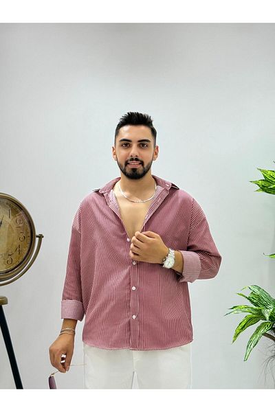 JACK CAPRİO Men's New Season Pinstripe Shirt Golden Fabric Italian Cut Oversize Fit Men's Shirt