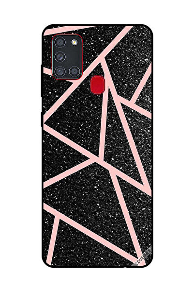 Covernex غطاء حماية لهاتف سامسونج جالاكسي A21S - أسود لامع، بنقشة مسارات وردي...