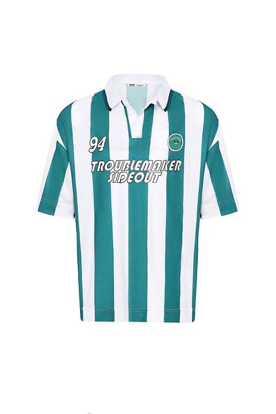 VAMOSCLO Oversize Polo Neck Jersey T-Shirt Green