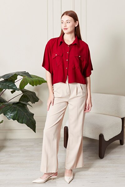 MAKSEN TEKSTİL Viscose Fabric Red Women's Shirt
