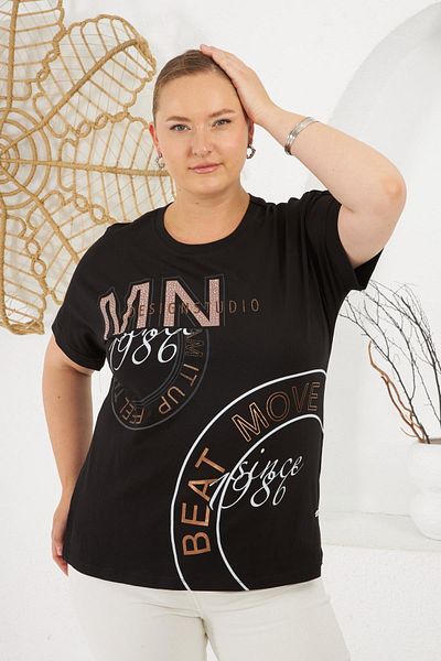 RMG Beat Move Printed Plus Size T-Shirt Black
