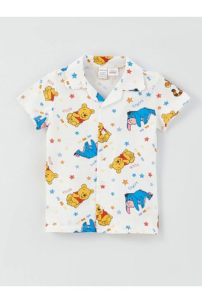 LC Waikiki Lcw Baby Ecru Polo Neck Short Sleeve Printed Baby Boy Pajama Set