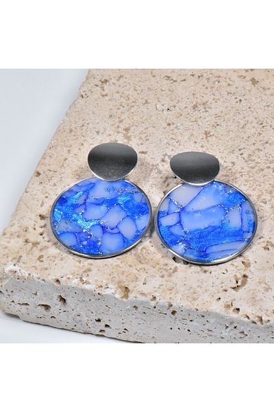 NARRU NARRU handmade earrings, round, electric blue, translucent and silver, Asha 48