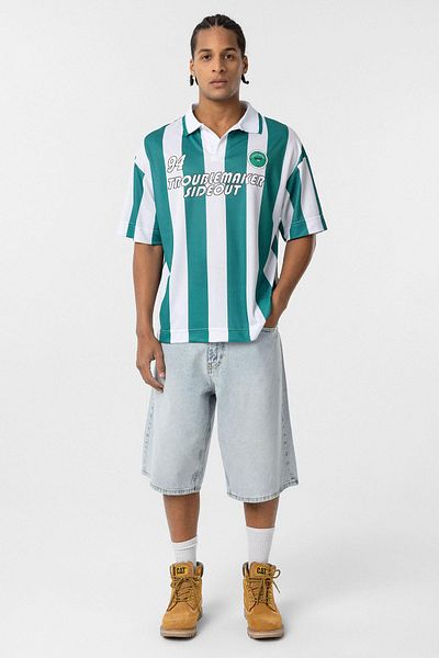 VAMOSCLO Oversize Polo Neck Jersey T-Shirt Green