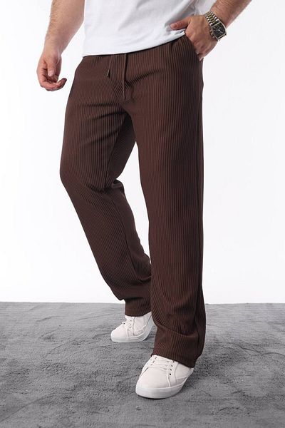 STOCX Men's Beige Pleated Comfortable Fit Casual Trousers
