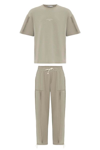 VAMOSCLO Printed Stopper Leg Tracksuit Set Khaki