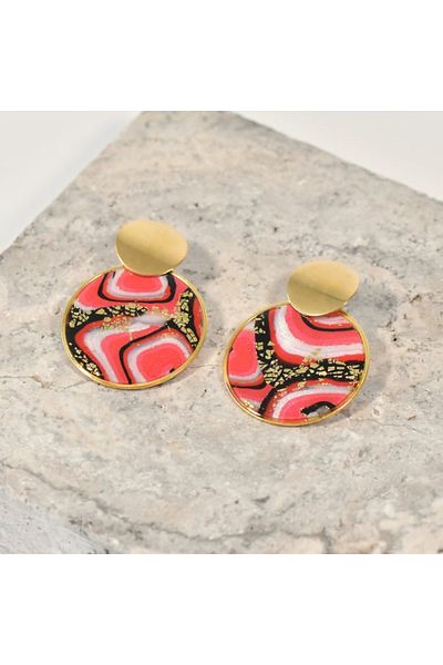 NARRU NARRU earrings handmade, round, red, black, white and gold, Asha 8