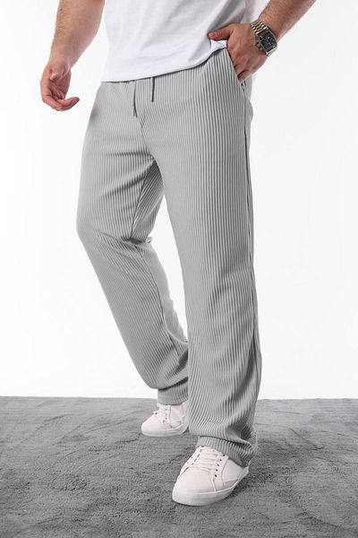 STOCX Men's Gray Pleated Comfortable Fit Casual Trousers