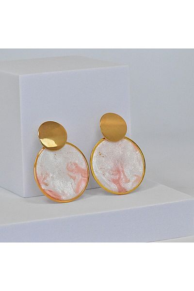 NARRU NARRU handmade earrings, round, pearl white, light pink and gold, Asha 21