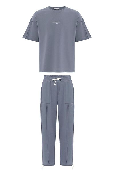 VAMOSCLO Printed Stopper Leg Tracksuit Set Light Smoked