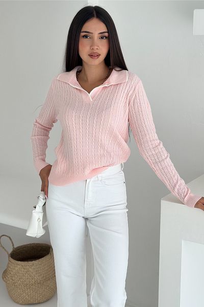 FEMELLE Women's Pink Polo Neck Standard Size Knitwear Blouse