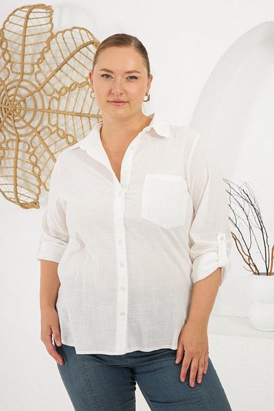RMG Large Size Shirt with Sleeve Epaulettes White