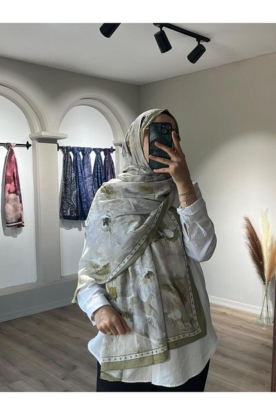 Merwiss Sera Pattern Kraş Olive Shawl