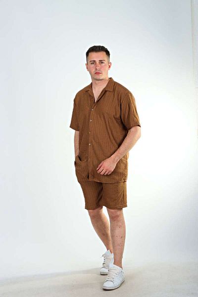 Benim Denim Chain Pattern Shorts Set Brown