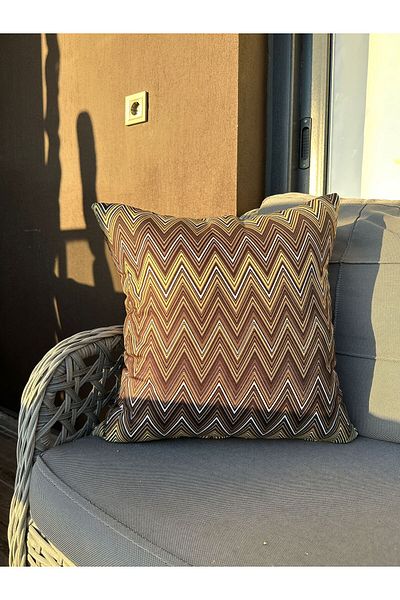 Karam Home Zigzag Patterned Brown Patterned Throw Pillow Case