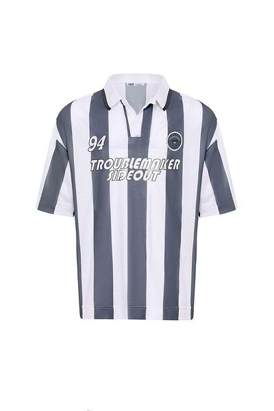 VAMOSCLO Oversize Polo Neck Jersey T-Shirt Smoked