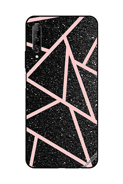 Covernex غطاء حماية لهاتف هواوي Y9S - أسود لامع، بنقشة مسارات وردية فاتحة