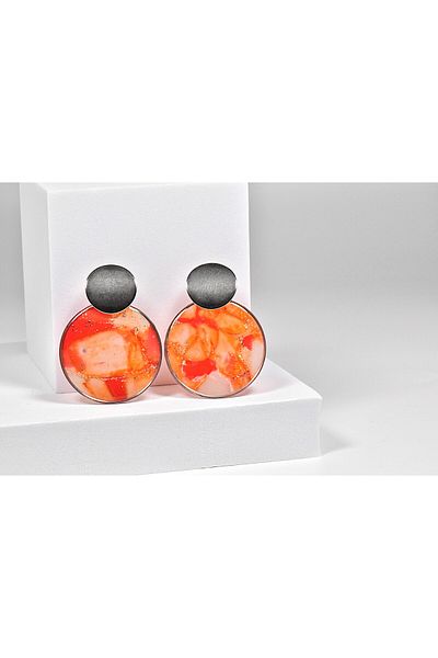 NARRU NARRU handmade earrings, round, orange and silver, Asha 23