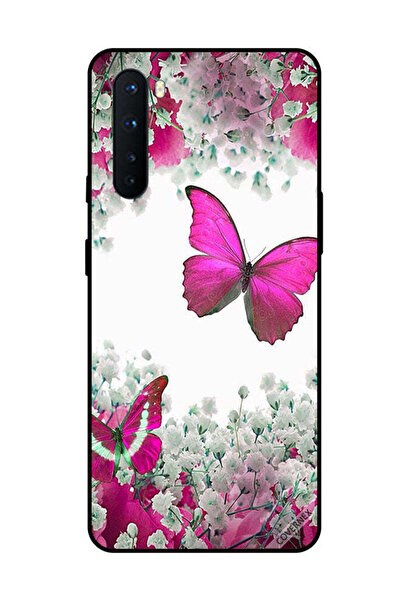 Covernex غطاء حماية لهاتف OnePlus Nord - لون وردي غامق - فراشة وزهور بيضاء