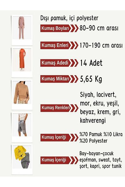 Yiğit Kumaş Knee-Free 2 Thread Flexible Fabric Set, Sizes 14 Pieces between 80-90 cm