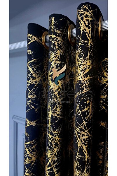 farbateks Black Gold Foil Rustic Curtain Eyelet Ring Pipe Ring Decorative Curtain